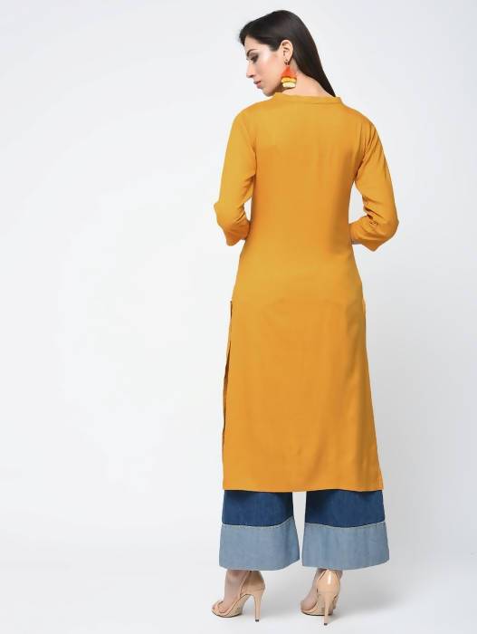 Aniyah Rayon Solid Straight Mustard Color Kurta (AN-110K) - Swadesiicart