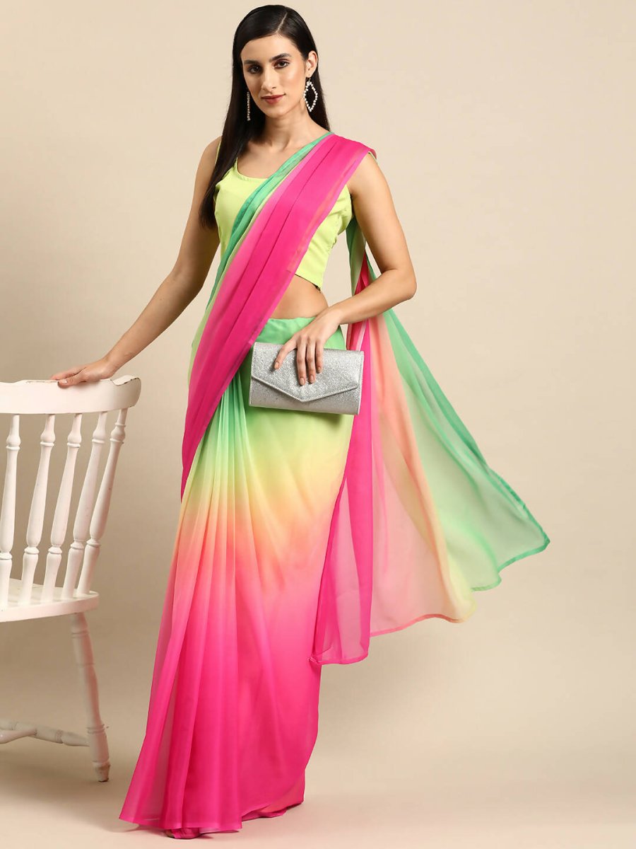 Ahalyaa Women's Traditional Semi Stitch Saree - Pink | Swadesiicart