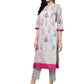Ahalyaa Women Grey Chanderi Silk Printed Kurta Pant Set | Swadesiicart