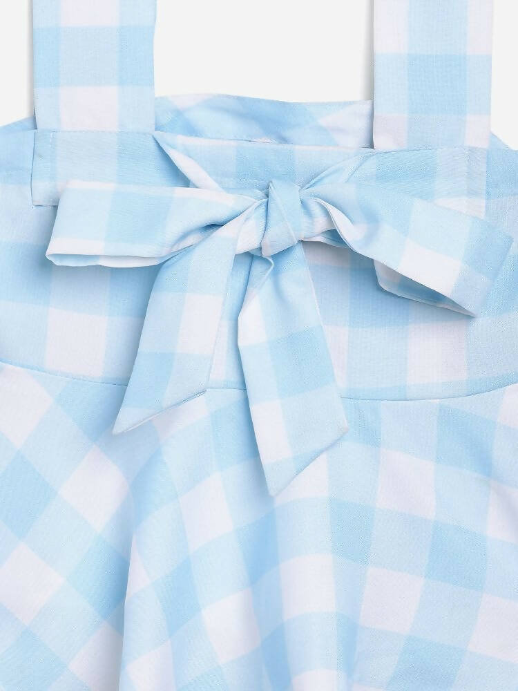 Ahalyaa Sky Blue Rayon Checked Kids Top With Skirts For Girls | Swadesiicart