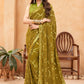 Aayaa Heavy Georgette Double Run Sequance Work Saree With Fitting Sequance Lace Border - Olive Green