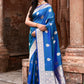 Joban Fashion Blue Banarasi Katan Pure Handloom Banarasi Silk Saree | Swadesiicart