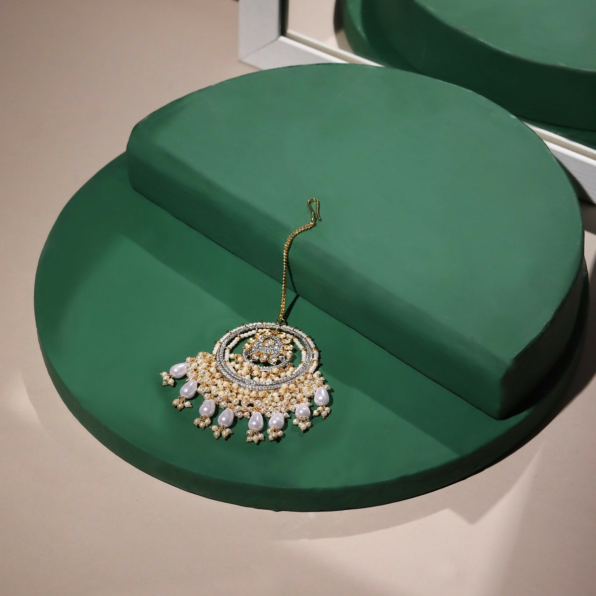 Kundan Chand Maang Tikka with Pearl Drops - Ruby Raang | Swadesiicart