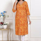 Miravan Womens Yellow Bandhani Printed Straight Kurti - Swadesiicart