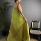 Joban Fashion Light Green Banarasi Soft Lichi Silk Checks & Woven Saree | Swadesiicart
