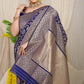 Jyoti Fashion Women's Navy Blue Kanjivaram Silk Zari Woven Saree with Blouse | Swadesiicart