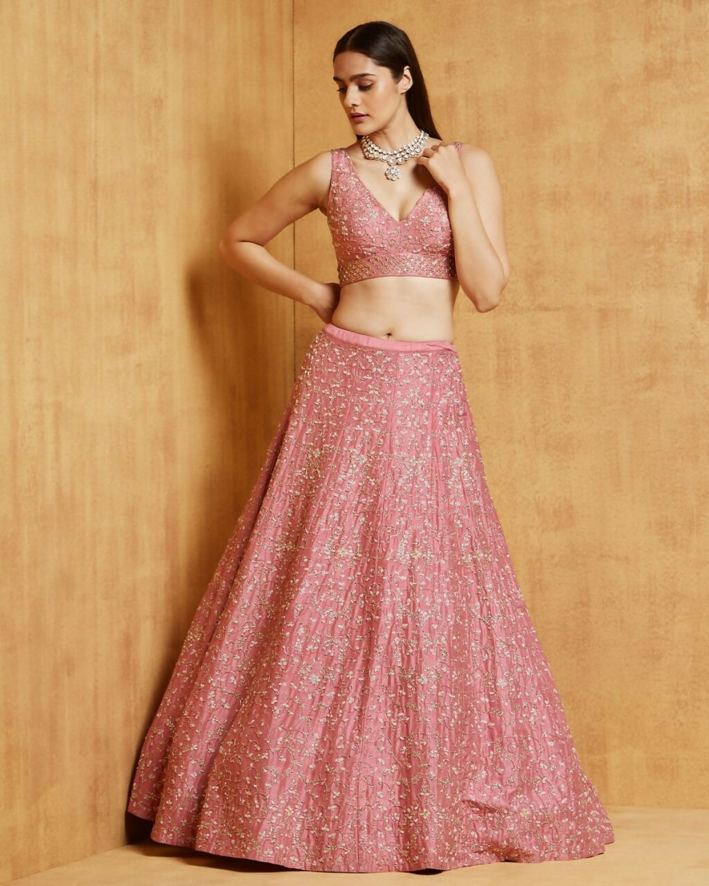 Jyoti Fashion Peach Cording Dori with Zari Thread Sequence Embroidery Malai Satin Silk Lehenga Choli with Dupatta | Swadesiicart