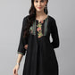 Black Poly Cotton Yoke Printed A-line Top - Bosky
