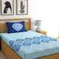 Dreamscape Blue Ethnic 144 TC Cotton Bedsheet with Reversible Pillow Covers - Swadesiicart