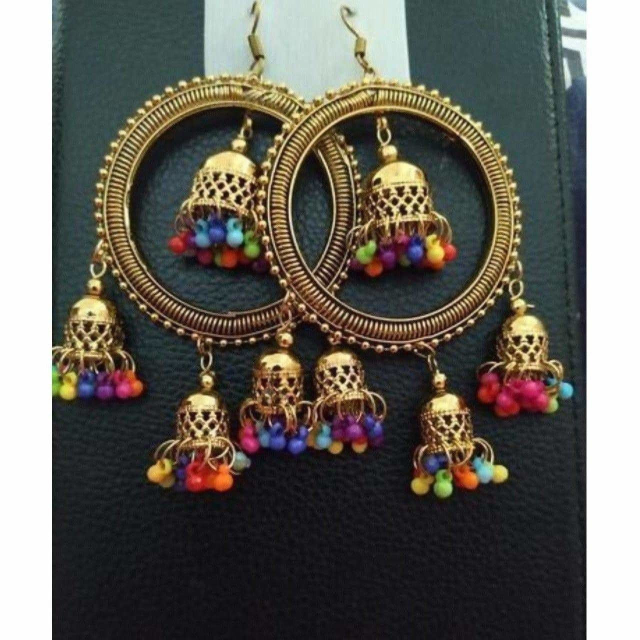MS Fashion India Traditional Gold-Polished Latkan Ring Earrings With Jhumkas And Pearls For Weddings | Swadesiicart