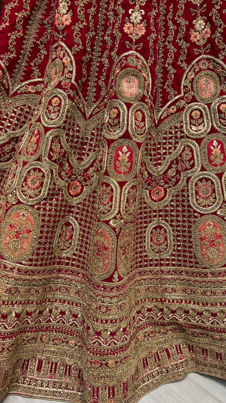 Jyoti Fashion Women's Rani Pink Velvet Multi Thread Embroidered with Zircon Diamond Wedding Lehenga Choli | Swadesiicart