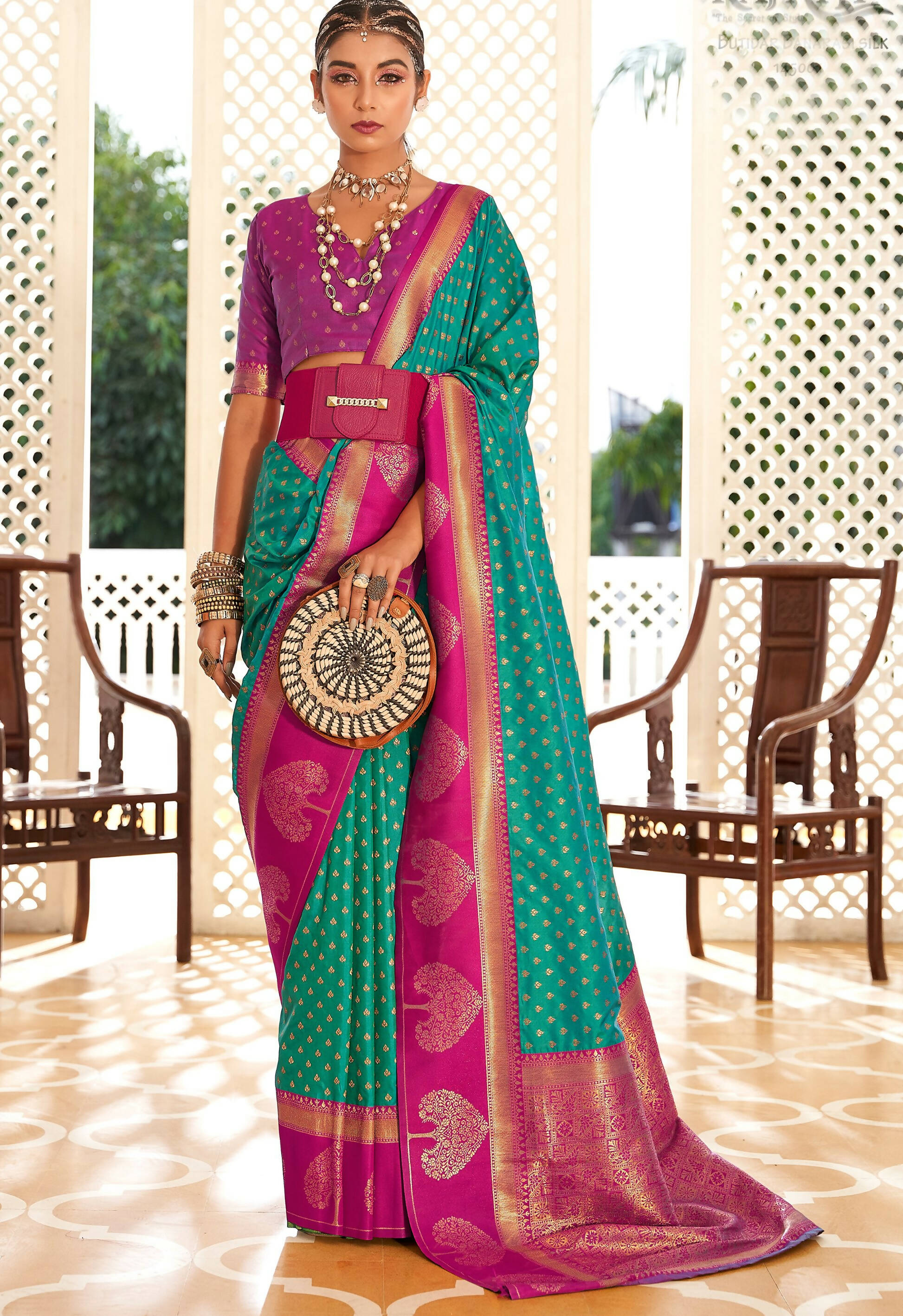 Sea Green Soft Banarasi Paithani Copper Zari Weaving Saree With Unstitched Blouse Piece - Jodha | Swadesiicart