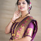 Jyoti Fashion Women's Wine Paithani Silk Zari Woven Saree with Blouse | Swadesiicart