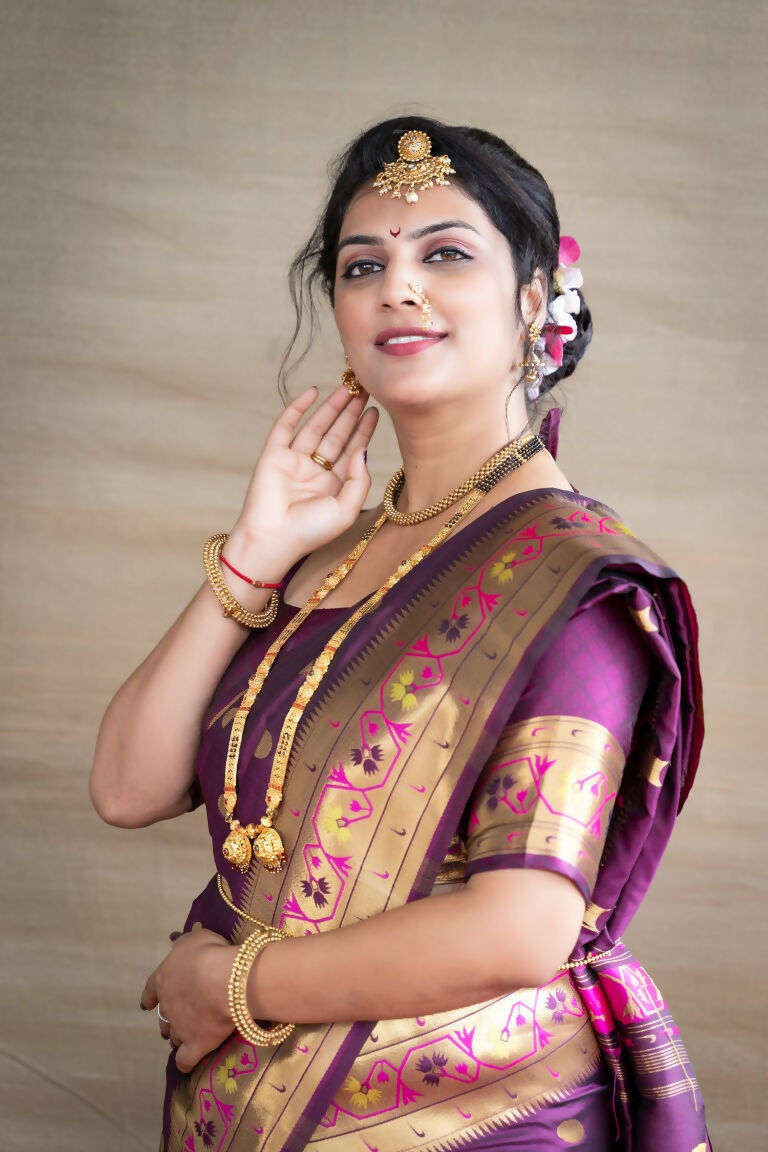 Jyoti Fashion Women's Wine Paithani Silk Zari Woven Saree with Blouse | Swadesiicart