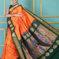 Very Much Indian Authentic Pure Silk Handloom Orange Maharani Paithani | Swadesiicart