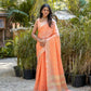 Vishnu Weaves Women's Orange Pure Cotton Zari Woven Saree with Blouse - Swadesiicart