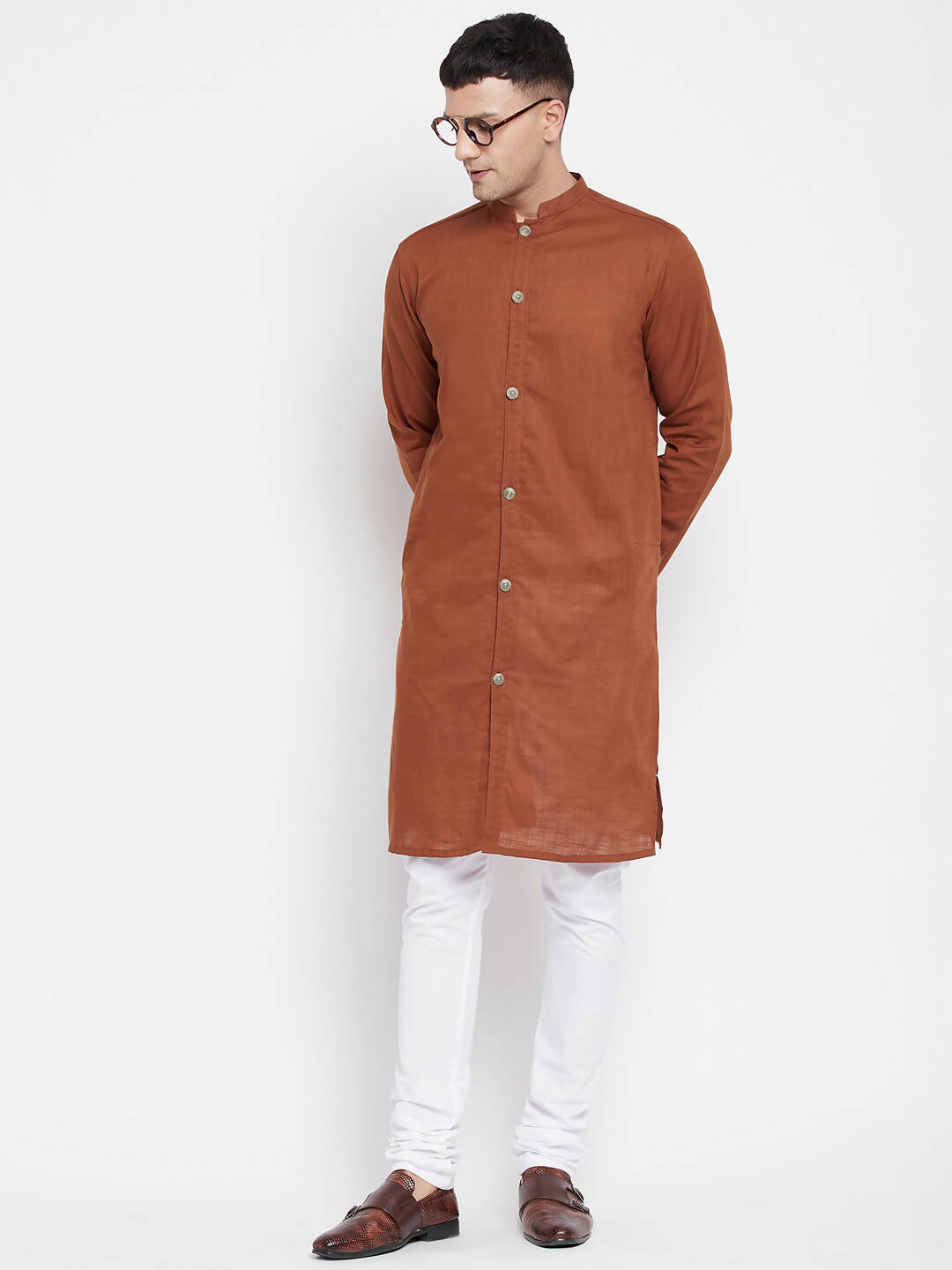 Even Apparels Brown Pure Cotton Men's Sherwani Kurta With Open Front | Swadesiicart
