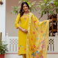 The52 Yellow Women's Gorgeous Embroidered work Viscose Gadhwal Fabric Straight Kurta, Pant and Dupatta Set - Swadesiicart