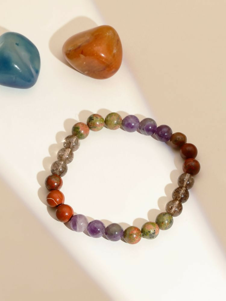 Red Carnelian, Lapis Lazuli, Amethyst and Green Avanturine Multicoloured Cyrstal Beads bracelet - Ruby Raang | Swadesiicart