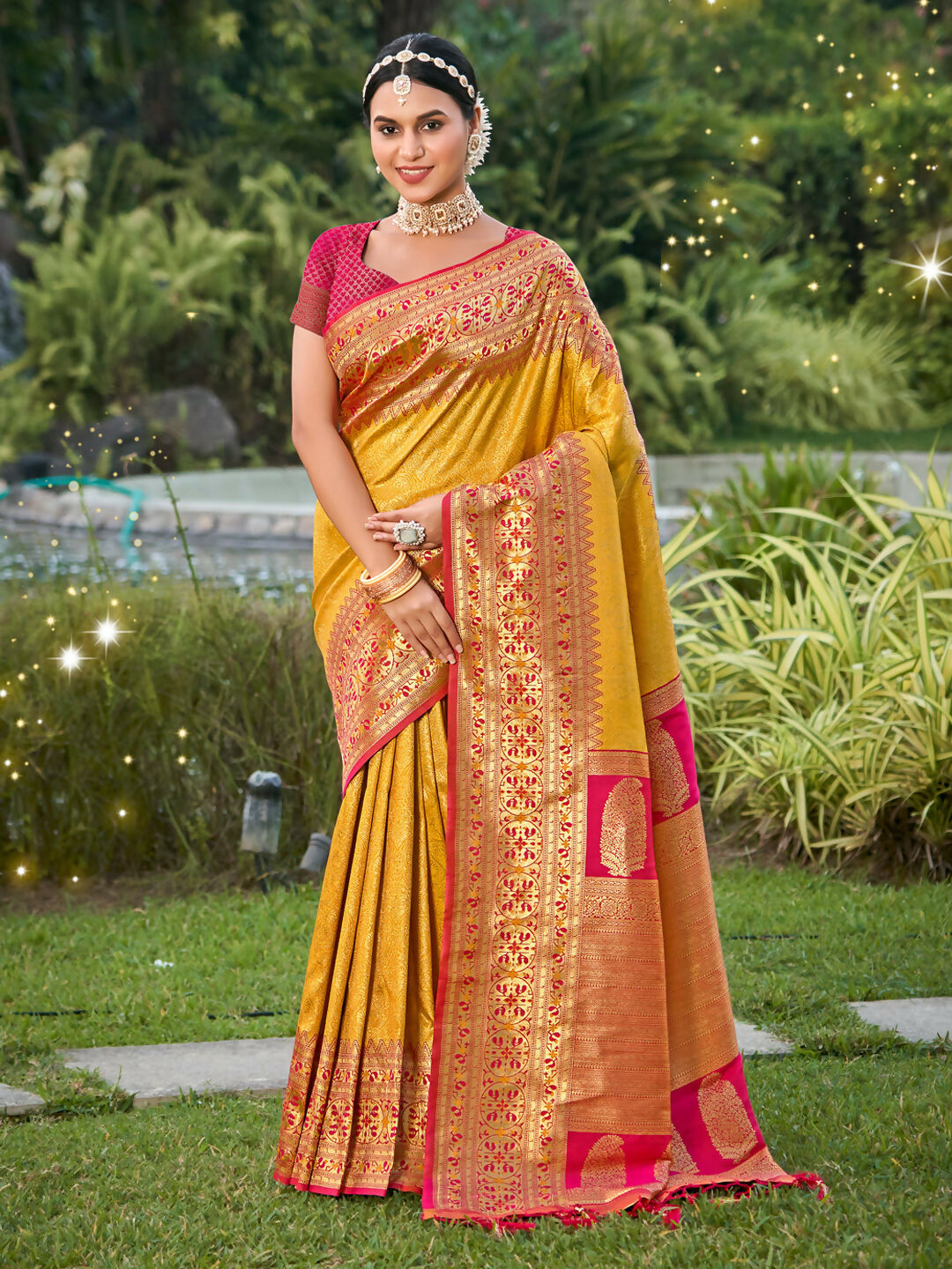 Astita Banarasi Silk Yellow Saree | Swadesiicart