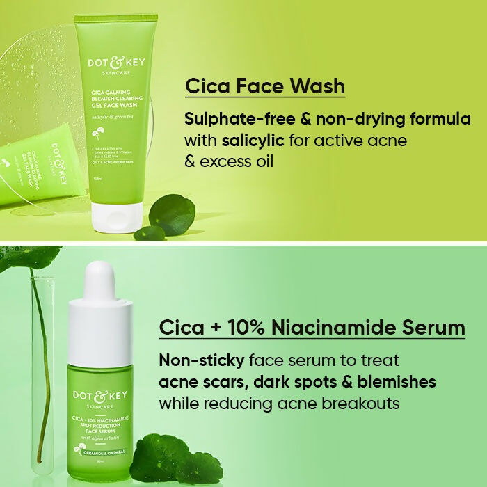 Dot & Key Cica + Niacinamide C + E CSM (Cleanser, Serum, Moisturizer) Routine for Oily & Acne Prone Skin | Swadesiicart