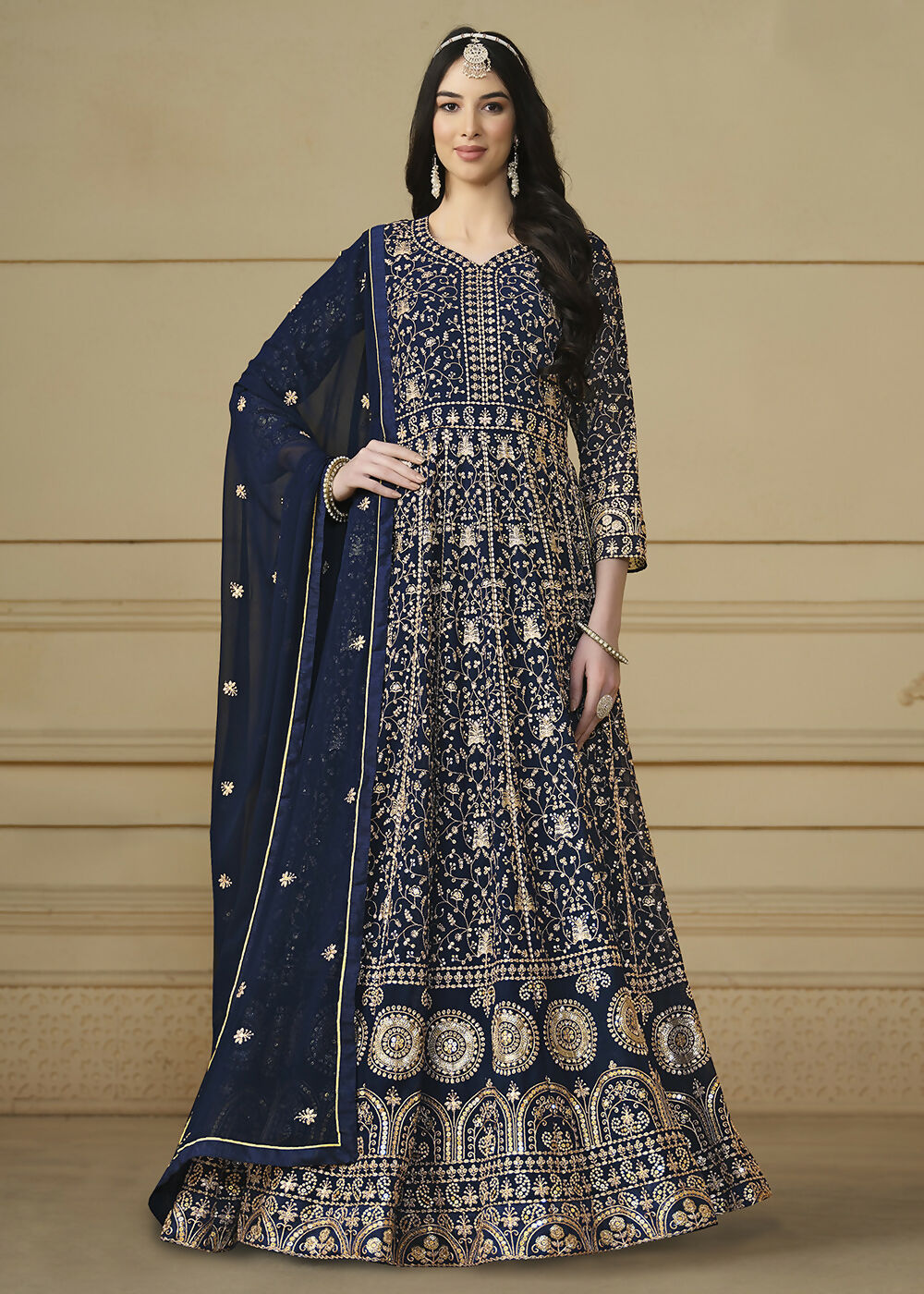 Navy Blue Embroidered Trendy Style Anarkali Suit - Emponline | Swadesiicart