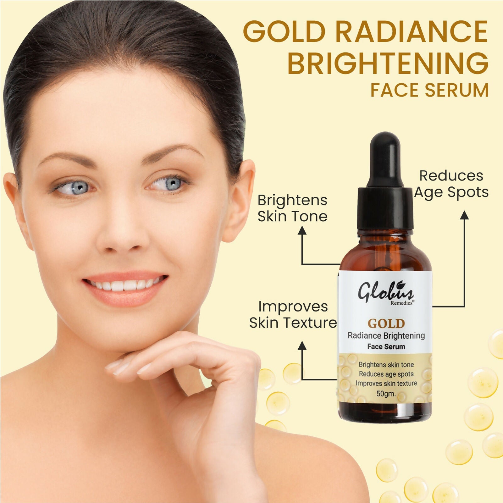 Globus Remedies Gold Radiance Anti Aging Face Serum, For Skin Lightening & Dark Spots Removal | Swadesiicart