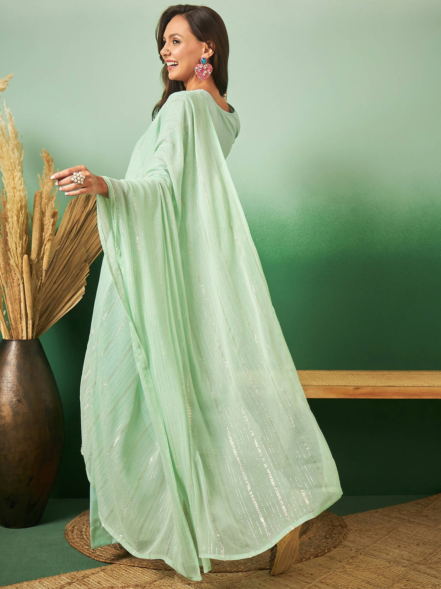 Sea Green Georgette Handwork Unstitched Dress Material - Hanika | Swadesiicart