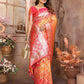 Anaita Orange kochi Silk With Beautiful Checks Weaving Saree With Blouse