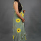 Exclusive Collection Light Pista Pure Cotton Saree With Sunflower Design - Swadesiicart