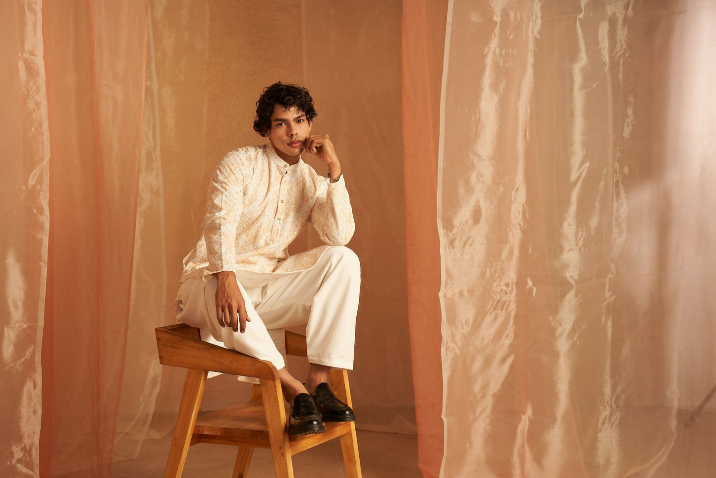 Yellow Viscose Chikankari Embroidery Work Men's Kurta Set - Mahotsav | Swadesiicart