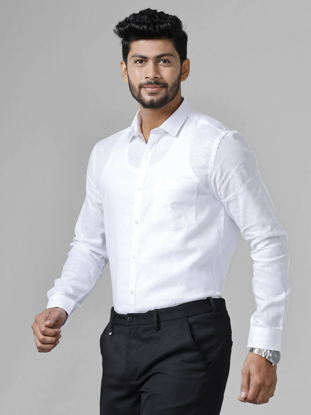 Ramraj Cotton Cotton Linen Full Sleeve White Shirt | Swadesiicart