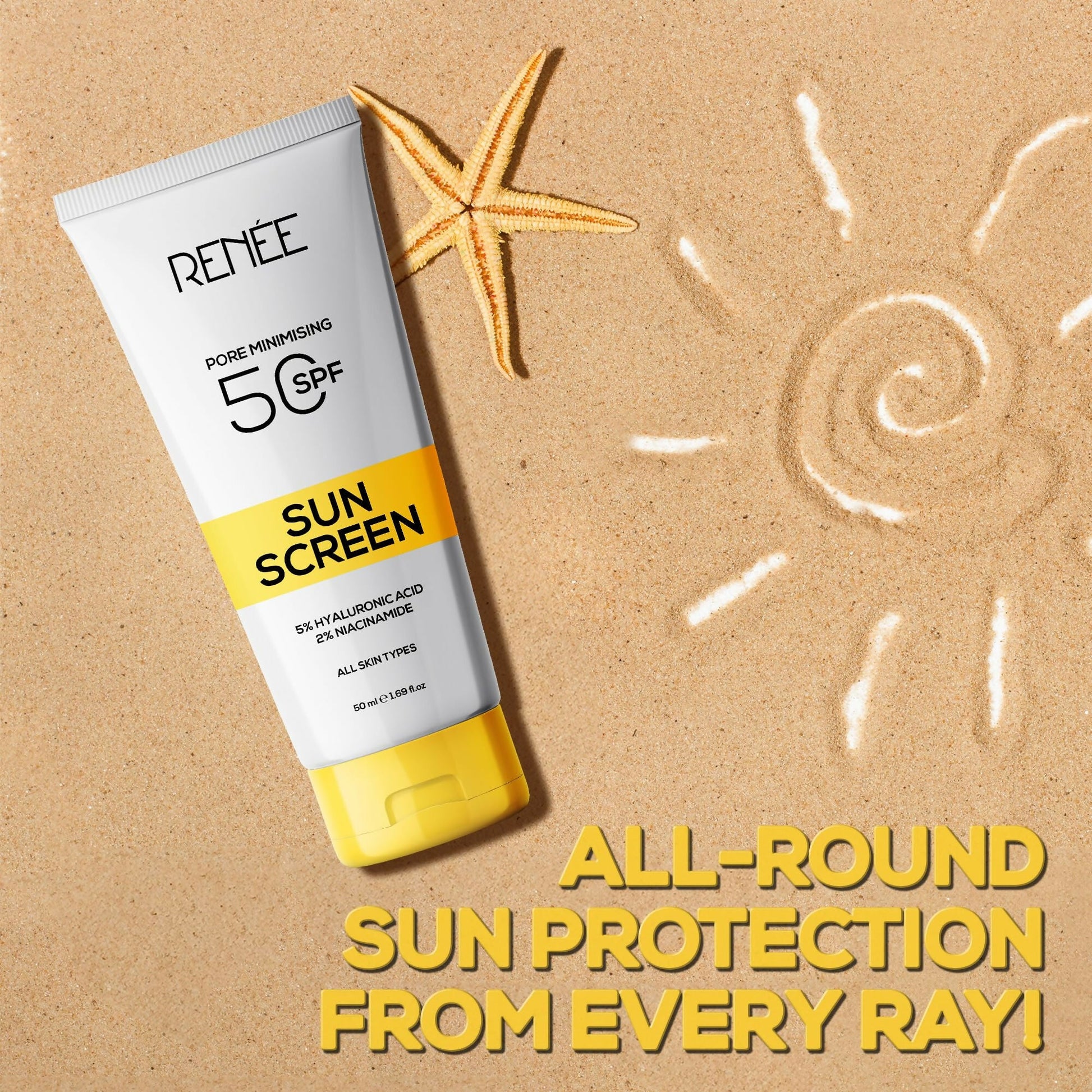 Renee Pore Minimizing Sunscreen Spf 50 With 5% Hyaluronic Acid & 2% Niacinamide For All Skins - Swadesiicart