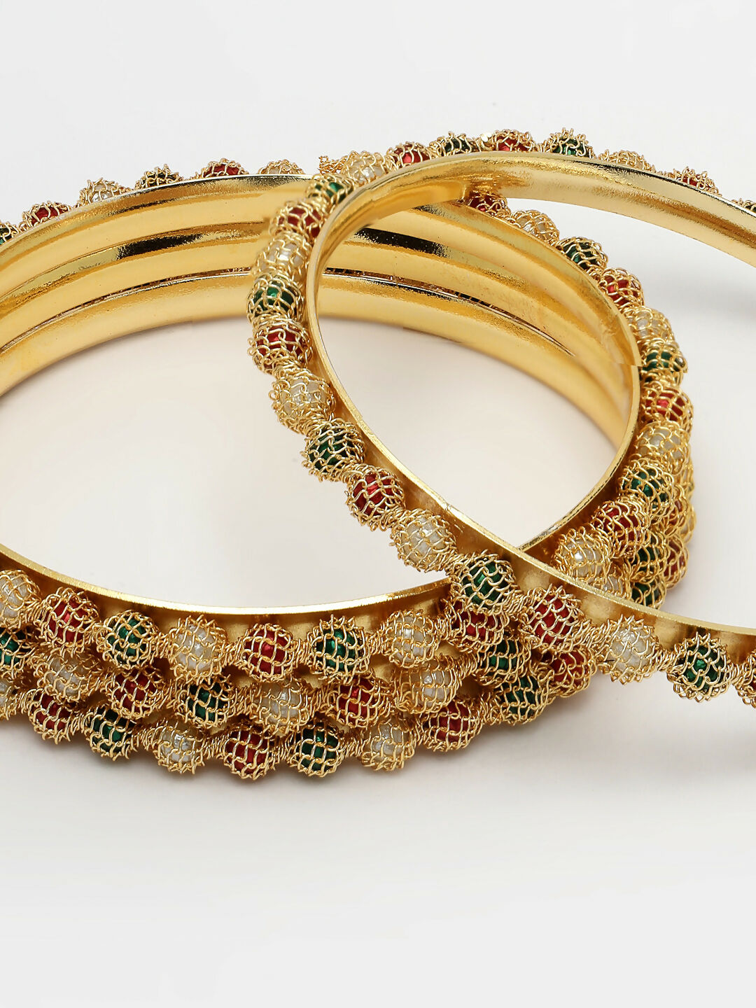 NVR Women's Set of 4 Gold-Polished Beads Handcrafted Traditional Bangles - Swadesiicart