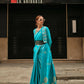 Firozi Blue Weavead Thread & Zari Work, Handloom Weaving Banarasi Satin Silk Saree - Rajtex Kronicle Silk - Swadesiicart