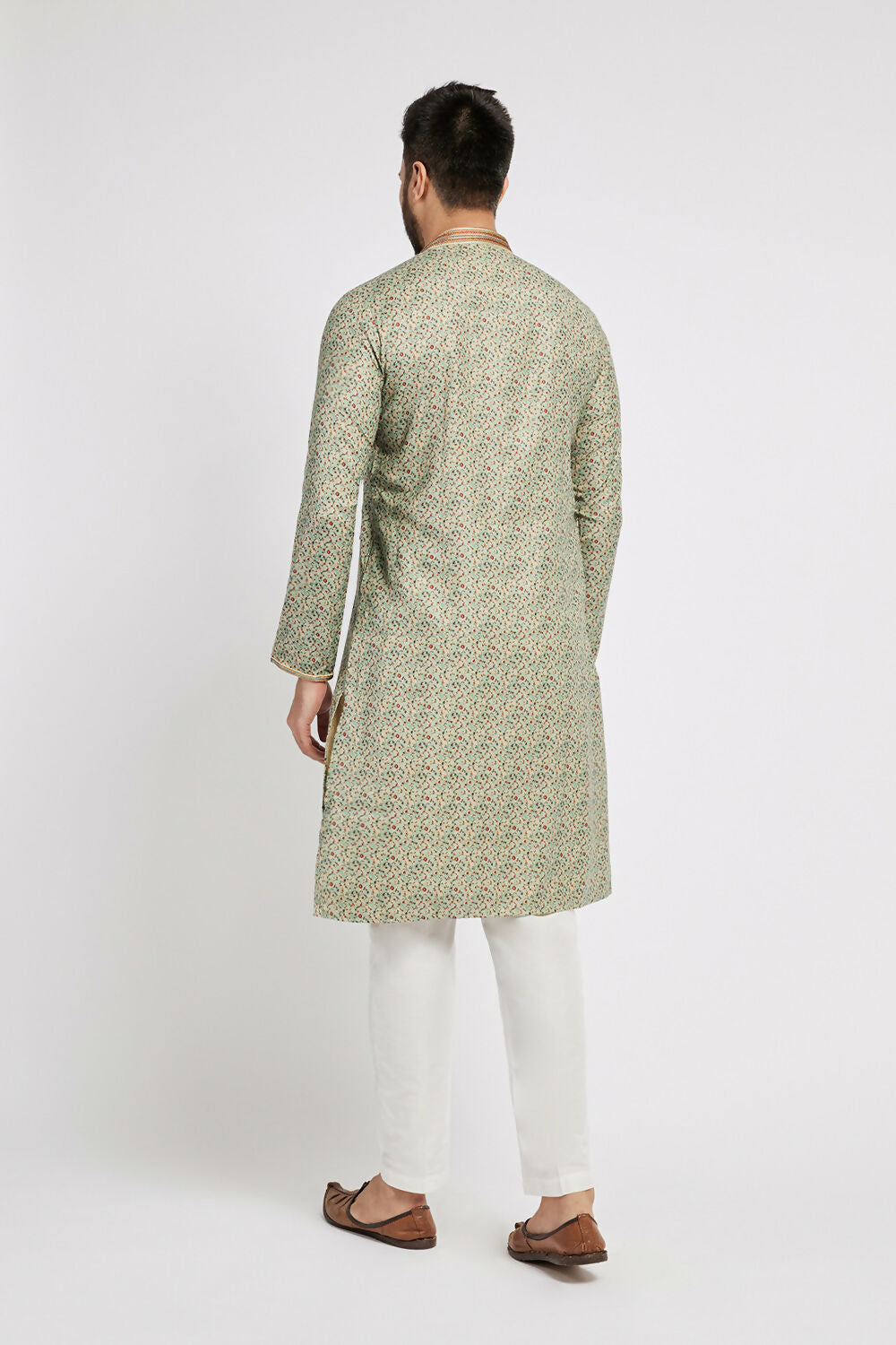 Ethnic India Blue Men's Kurta Floral Polyester | Swadesiicart