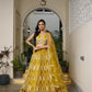 Aastha Fashion Mustard Yellow Butterfly Net White Cotton Thread Work And Sequence Work Embroidery Wedding Wear Lehenga Choli