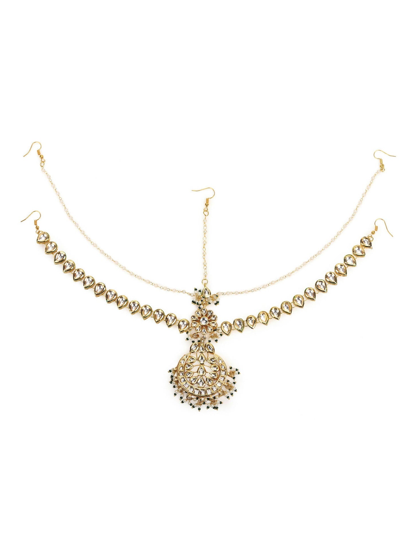 Women's Gold-Polished Kundan Mathapatti Head Jewellery - Ruby Raang | Swadesiicart