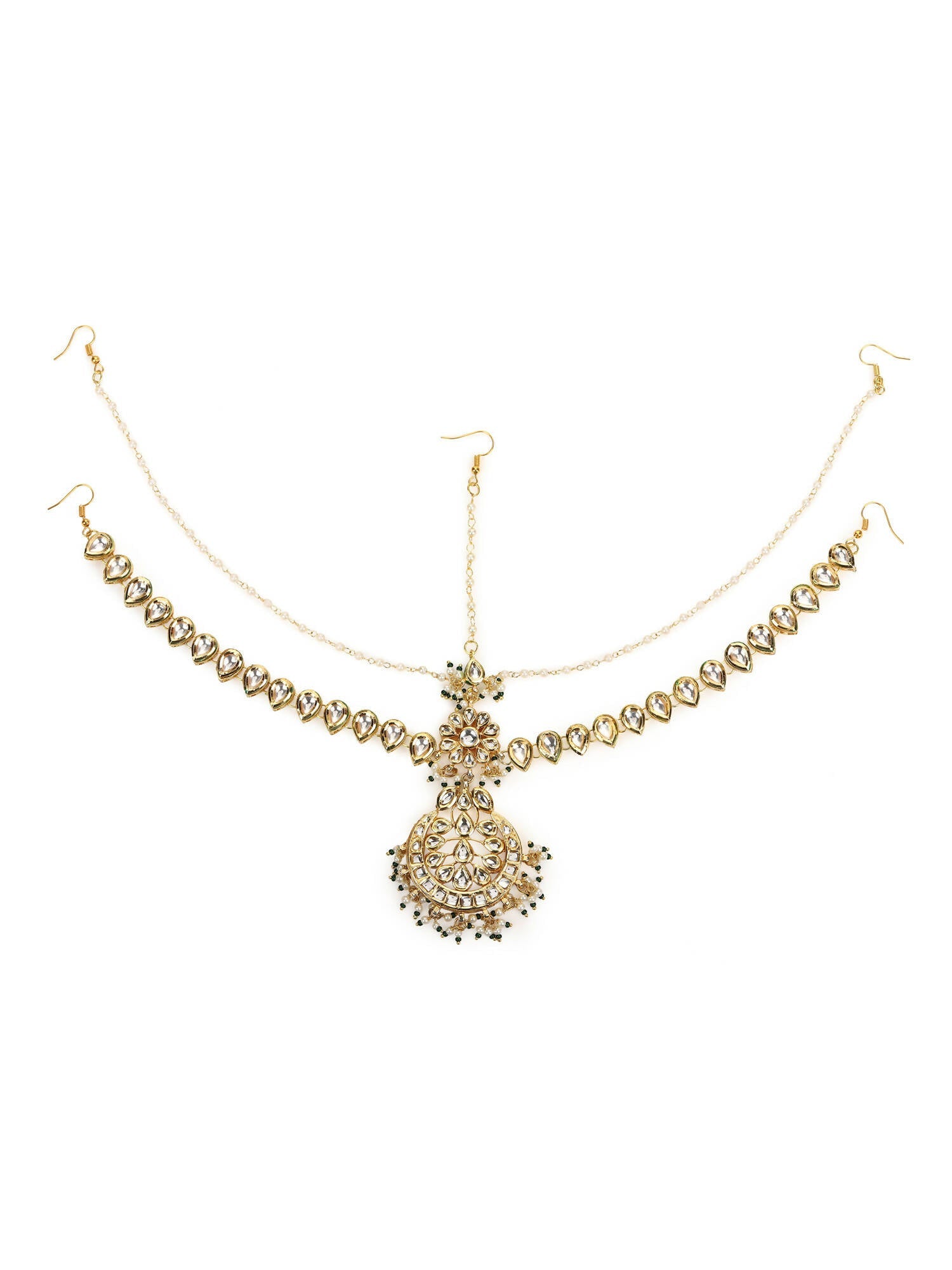 Women's Gold-Polished Kundan Mathapatti Head Jewellery - Ruby Raang | Swadesiicart