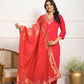 Festive Wear Ethnic Red Viscose Chanderi Stitched Suit With Dupatta - Tanisha | Swadesiicart