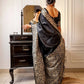 Vishnu Weaves Women's Black Handloom Raw Silk Woven Border Saree with Unstitched Blouse - Swadesiicart