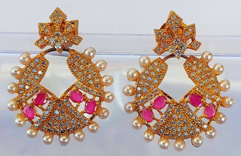AD Ruby Designer White Stone Earrings - Mokshi Collections