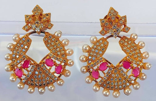 AD Ruby Designer White Stone Earrings - Mokshi Collections