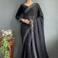 Vastranavya Black Rangoli Silk Real Mirror work with Swarovski work Ready to Wear Saree | Swadesiicart
