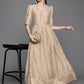 Ahalyaa Women's Beige Chanderi Gold Foil Print Dress | Swadesiicart