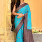 Joban Fashion Sky Blue Crepe Chiffon Pure Handloom Banarasi Silk Saree | Swadesiicart