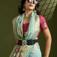 Vishnu Weaves Women's Firozi Muga Cotton Thread Woven Butti with Blouse - Swadesiicart