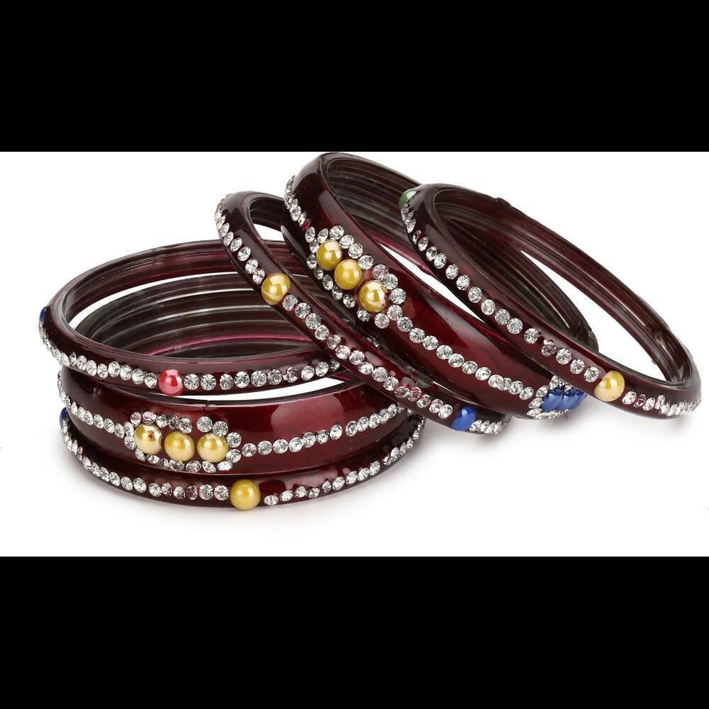 Afast Bridal Wedding & Party Fashionable Colorful Glass Bangle/Kada Set, Pack Of 12 - Maroon, Pink - Swadesiicart