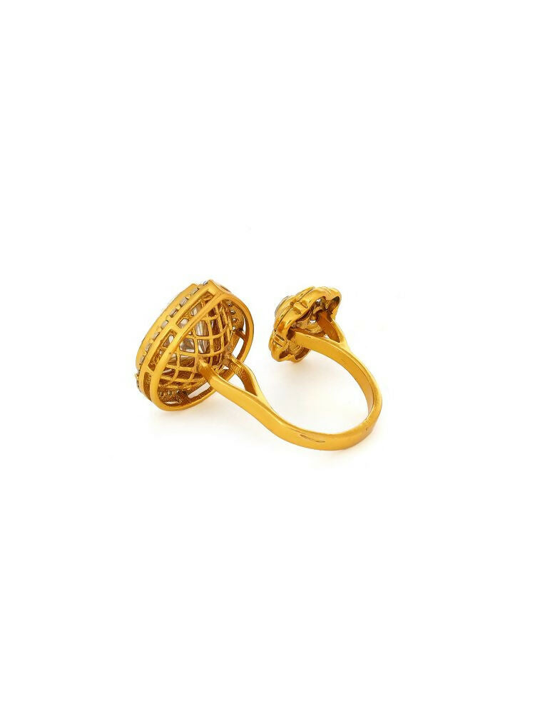 Kundan Gold Plated Hexagon and Pear Ring - Ruby Raang | Swadesiicart