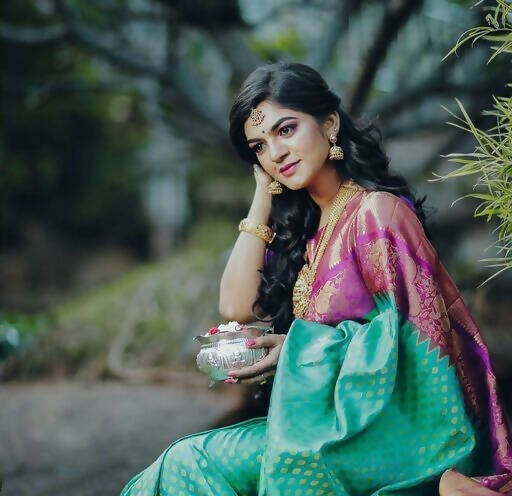 DEIANA'S Beautiful Designer Golden zari Soft Lichi Silk Saree - Sky - Swadesiicart
